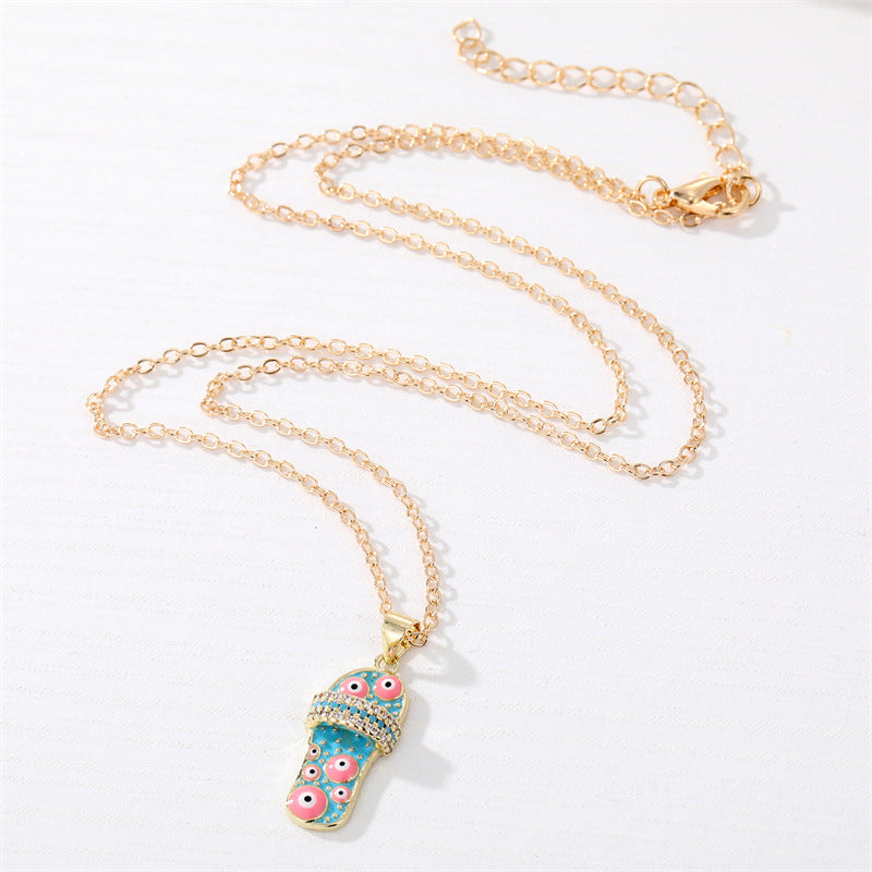 Wholesale Micro Paved Color Zircon Oil Drip Slipper Pendant Alloy Necklaces